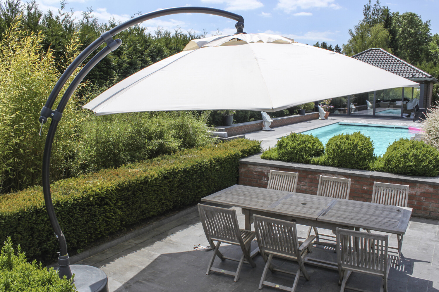 Easy Sun parasol XL375 Olefin met voet beige - Easy Sun online shop - 0 - 1 - 2 - 3