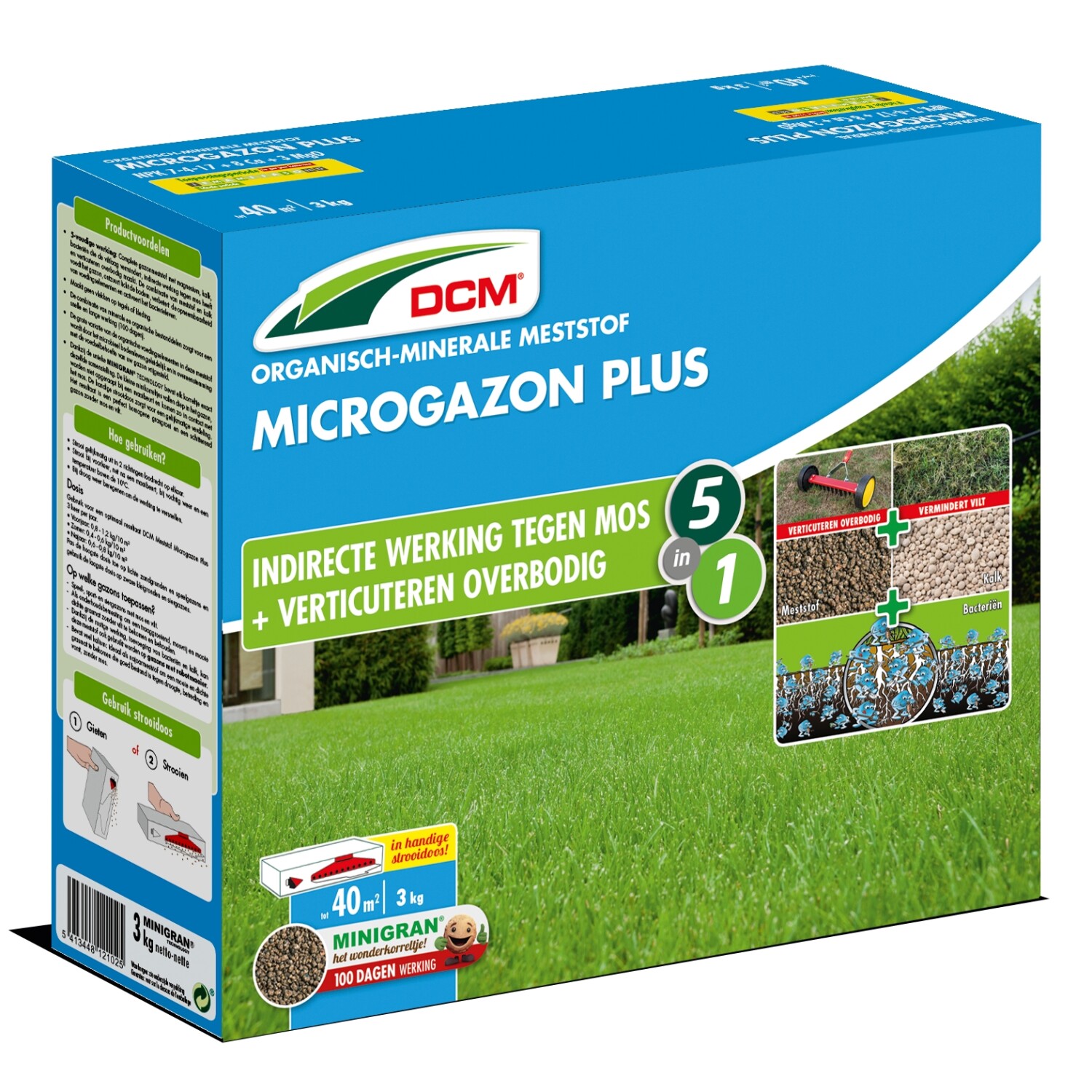 Afbeelding Dcm Microgazon Plus 40 m2 - Gazonmeststoffen - 3 kg (Mg) door Tuinadvies.be