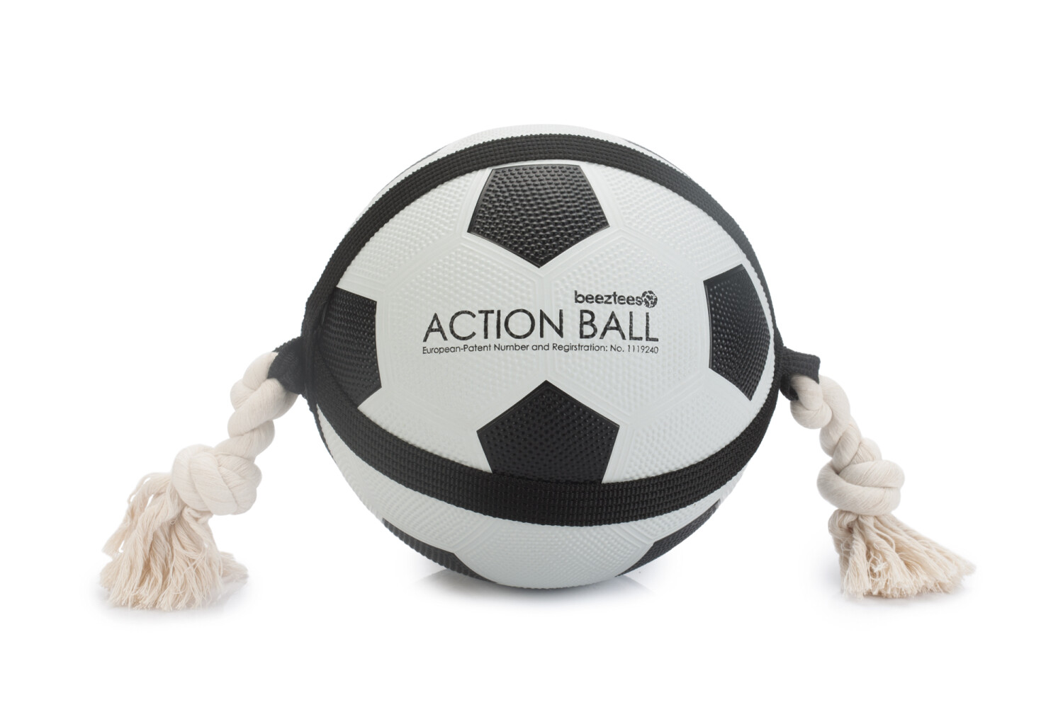beeztees action voetbal met touw - hondenspeelgoed - 22 cm
