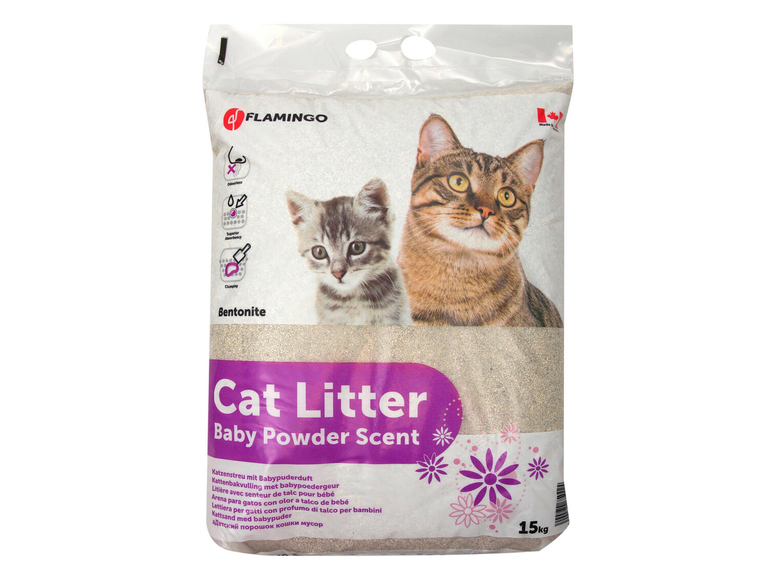 Afbeelding Karlie kattenbakvulling met babypoeder geur kattenbakvulling 15 kg door Tuinadvies.be