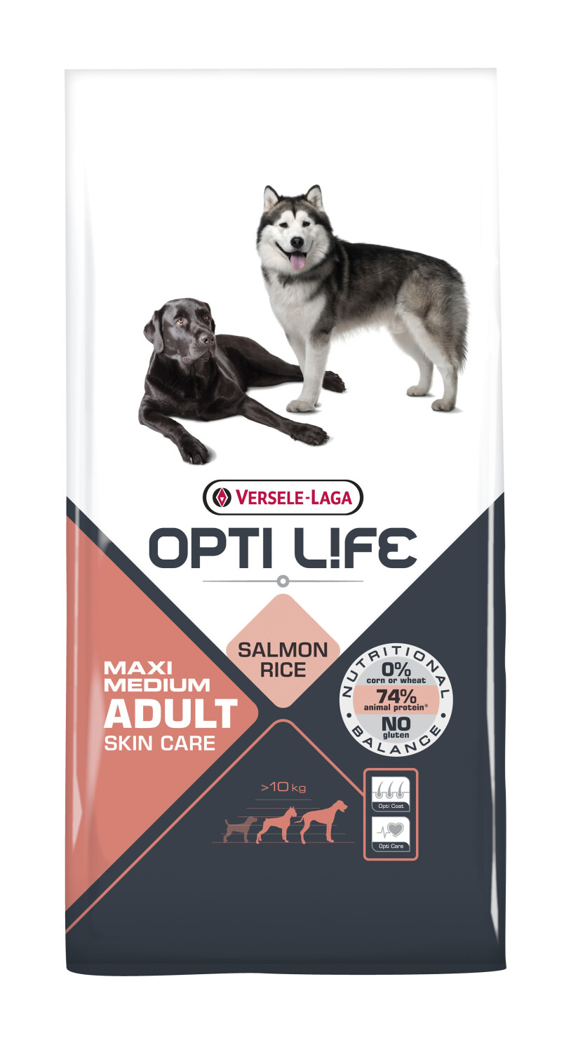 Afbeelding Opti Life Adult Skincare Medium/Maxi hondenvoer 12.5 kg door Tuinadvies.be