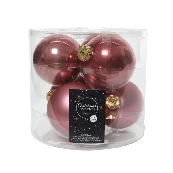  - Kerstballen glas Ø 8 cm velours roze