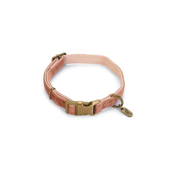  - Halsband hond 'Velura' fluweel roze 35-50 cm