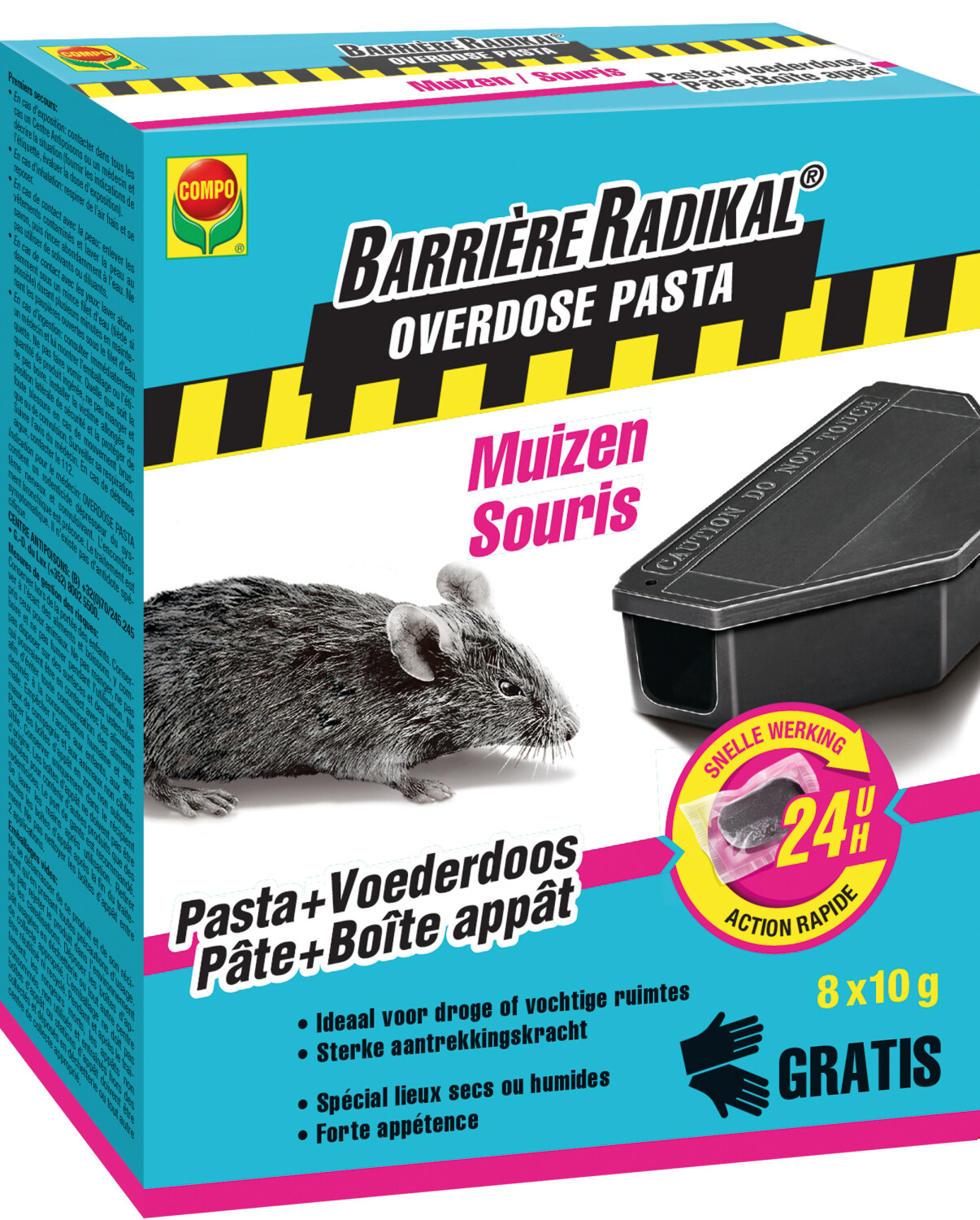 Compo Barrière Radikal pasta 8x10g + muizen lokdoosjes