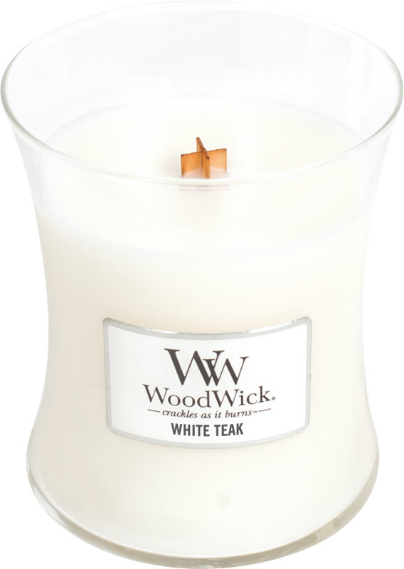 WoodWick Medium Candle White Teak